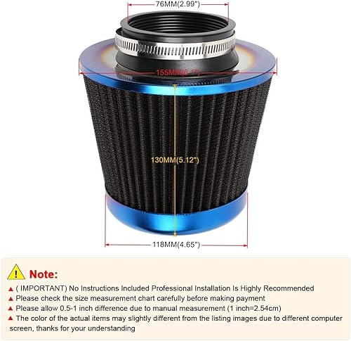 Miniatura 3 de Filtro de entrada de aire universal con abrazadera, alto rendimiento, filtro lavable, filtro de aire de repuesto, diámetro de brida 3 pulgadas2.992