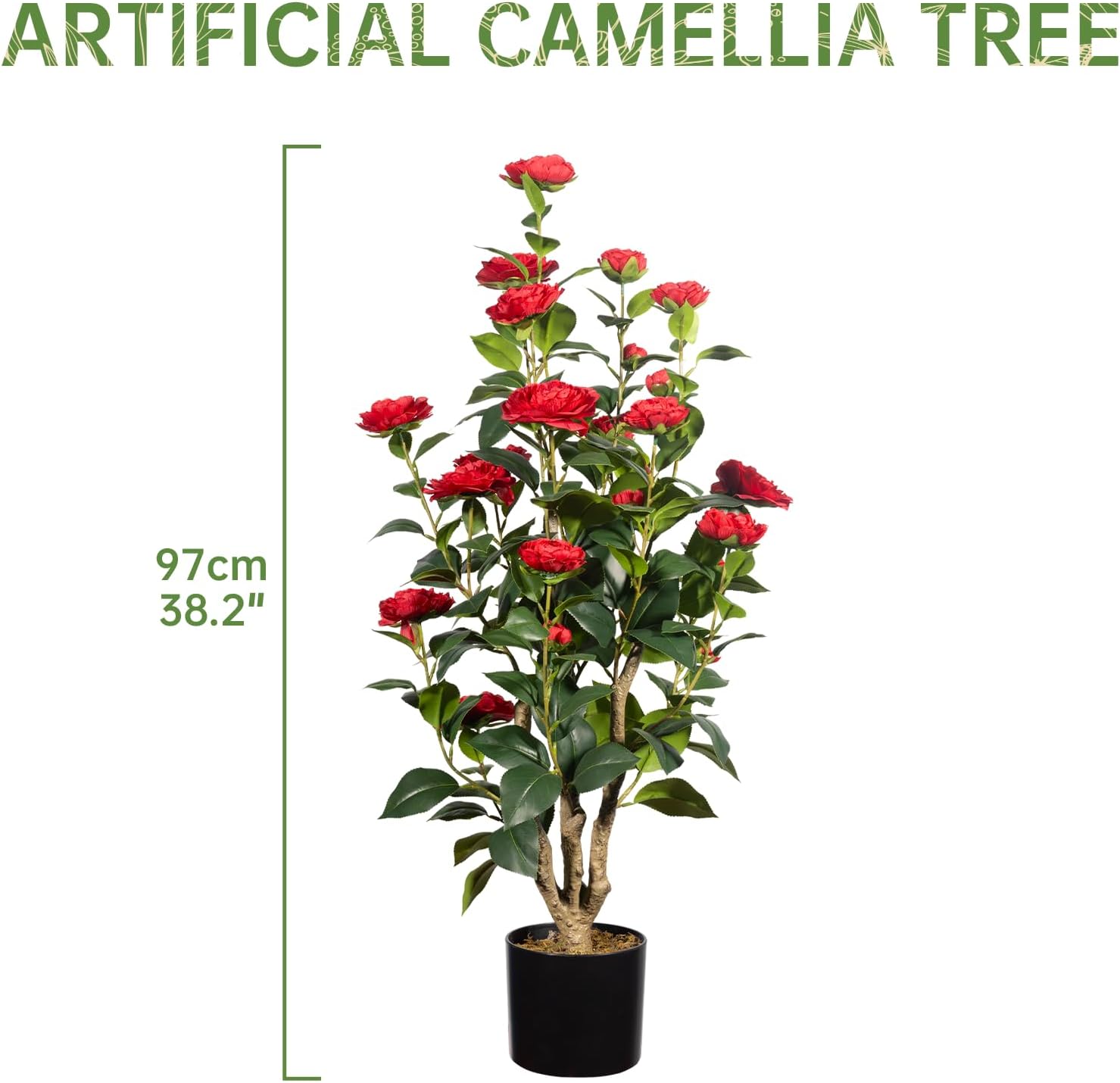 Romantic Season 2Pack Artificial Camellia Tree, 3FT, Red Faux Camellia Plant, Fake Potted Flower Tree for Modern Homes - Image 6