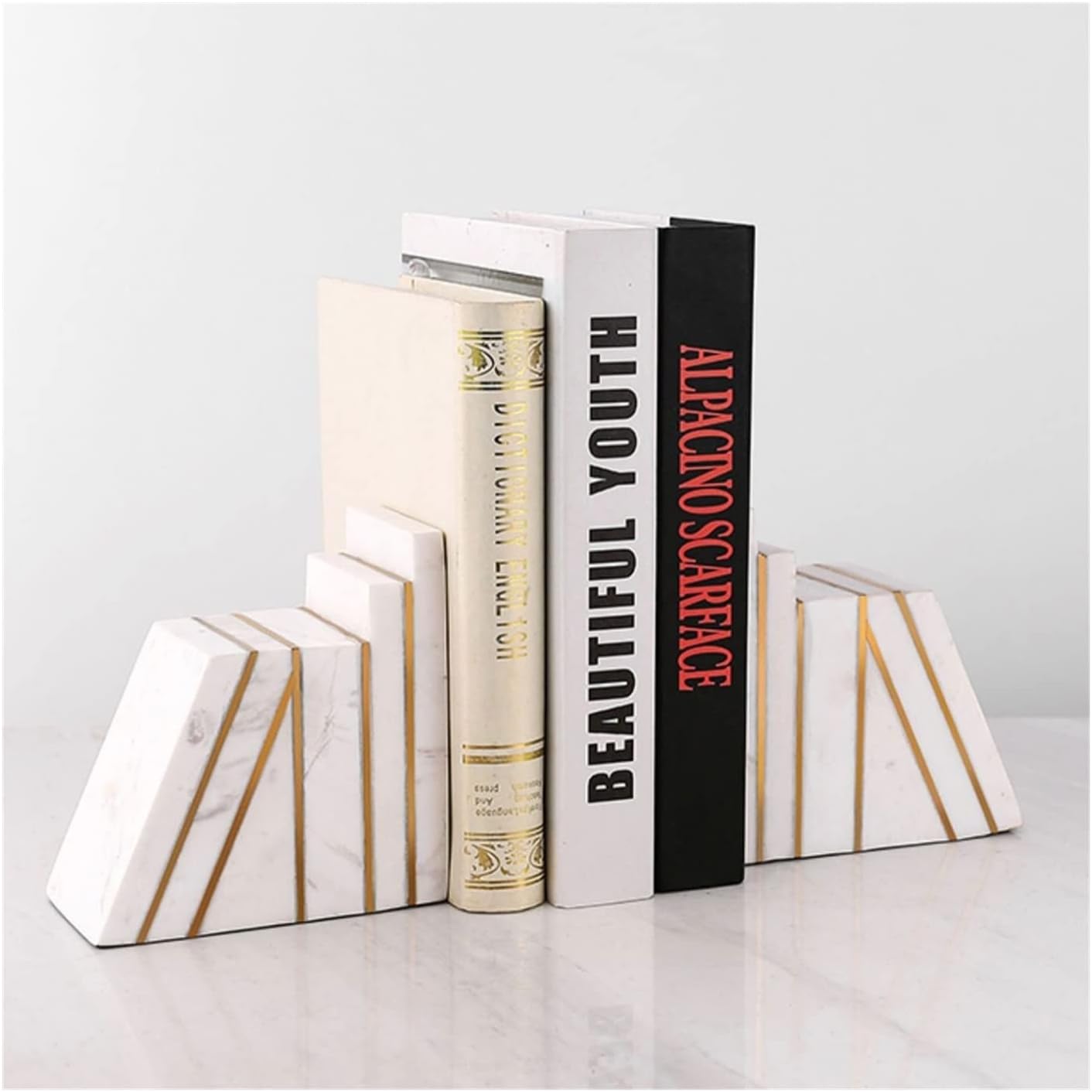Bookends Marble White Bookends, Unique Decorative Bookends for Heavy Books, Book Ends Perfect for Shelves, Kitchen Cookbooks Storage Decorative Bookends