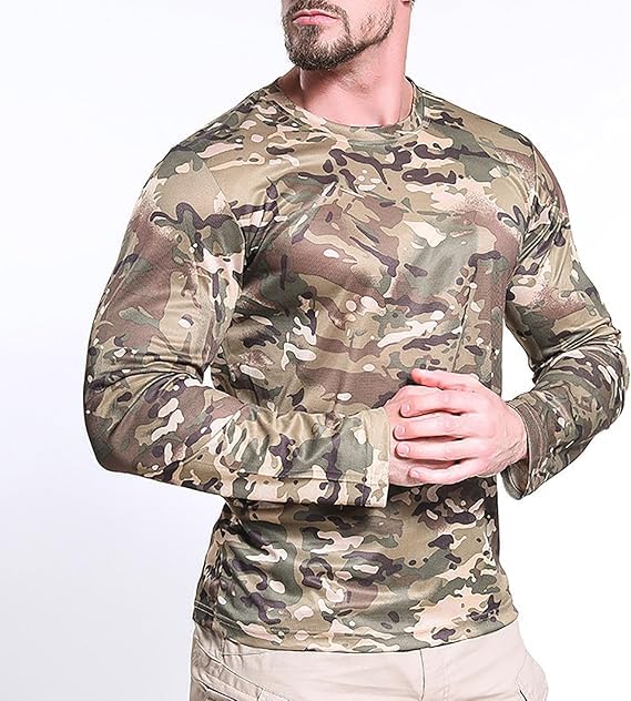 2PCS Men Hunting Camo Shirt Outdoor Long Sleeve UV Sun Protection Sun Shirts Loose Fit Quick Dry Running Workout Shirt (XL,06)