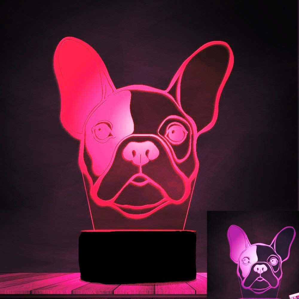Jinson well 3D Francese Bulldog Lampada LED Luce Notte Illusione Ottica Luce Notturna 7 Cambio Colore Tavolo Decorazione Lampade con Acrilico Flat Base USB Cavo Giocattolo