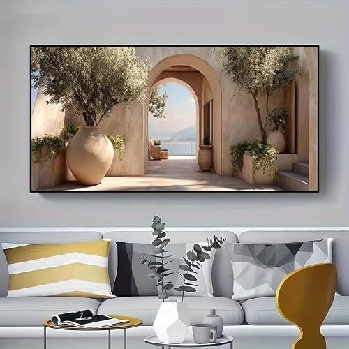 LTjiajuypd Landscape Canvas Print Art Olive Tree Modern Coastal Style, For Living Room Bedroom Decor(55X110cm)