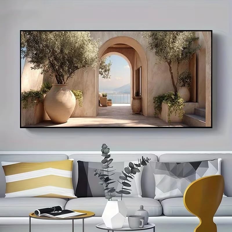 Tableau sur toile olivier pour habiller un grand mur vide de salon moderne 70 x 140 cm