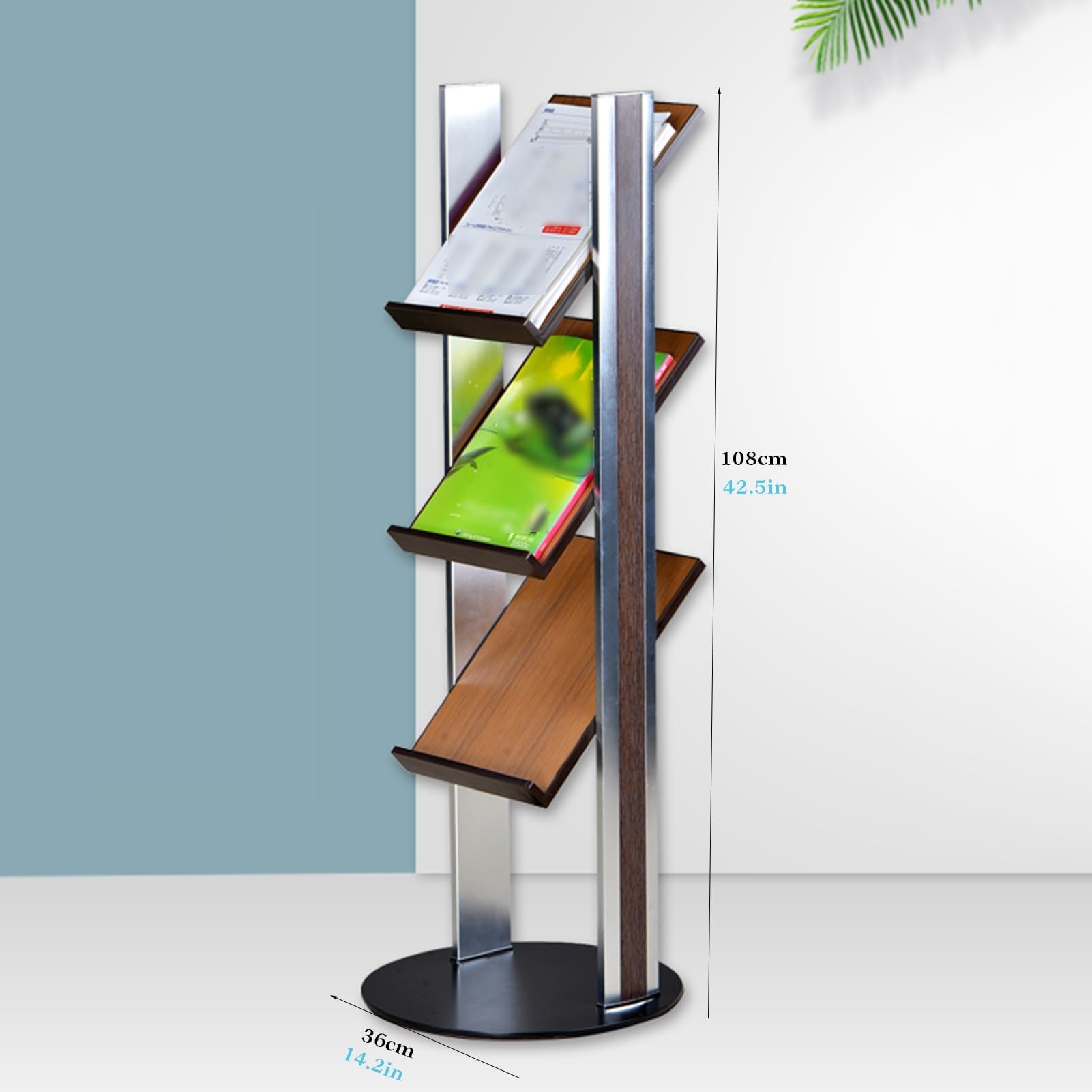 Porte-revues à 4 Niveaux, présentoir à brochures, présentoir à littérature au Sol, présentoir biseauté, Base antidérapante, Porte-revues Polyvalent, pour Bureau, Salle d'attente (Couleur : S