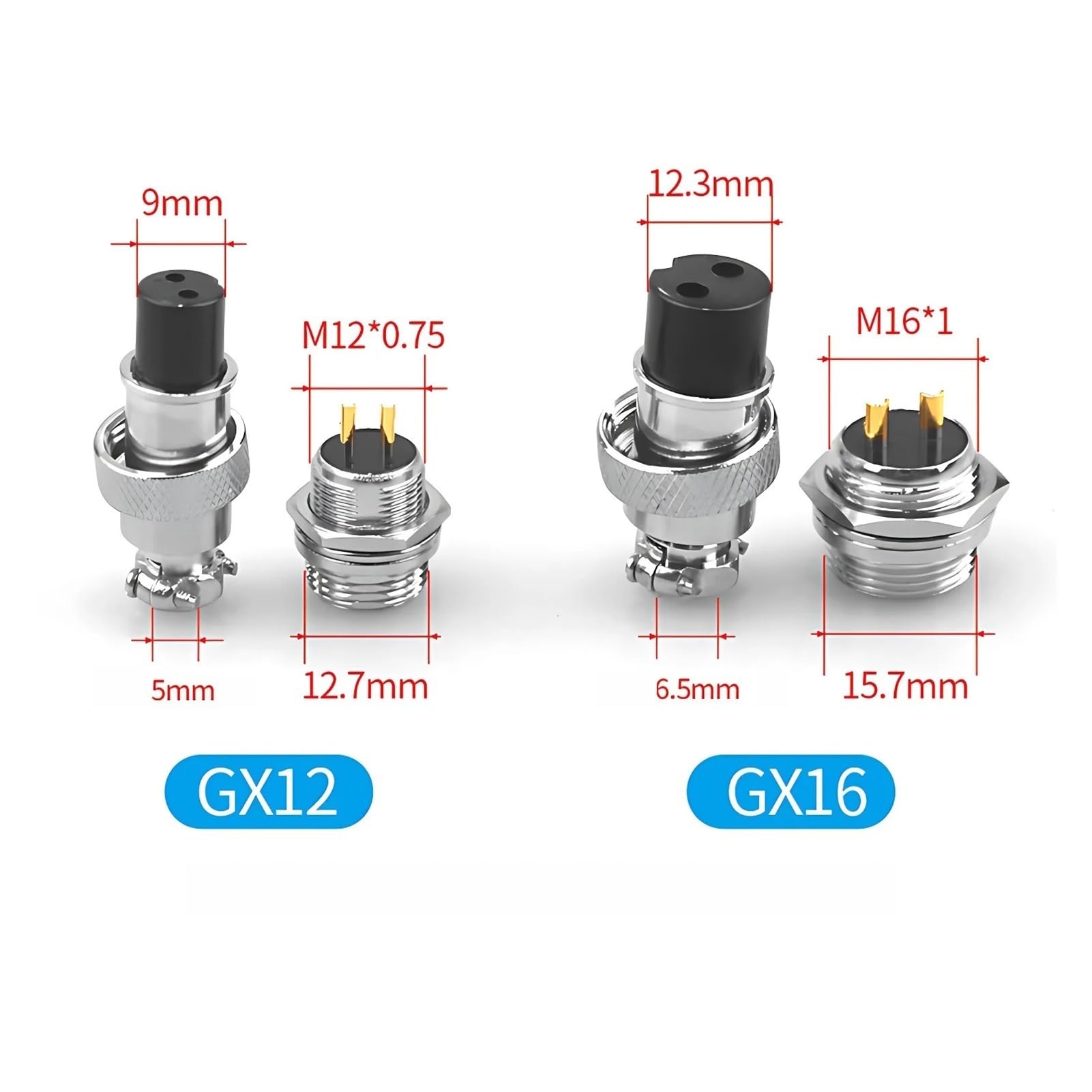 Connettore circolare per presa aviazione GX16 placcato oro - 5/20/100 set, maschio e femmina, connettori per cavo elettrico a 2-10 pin (GX16 Nut Gold Plated,20 Sets_8P)