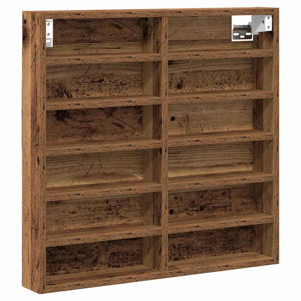 Wandvitrine Altholz-Optik Hängevitrine mit 16 Fächern, Holzwerkstoff Vitrinenschrank schmal für Sammlerstücke, Wandschrank Setzkasten für Wohnzimmer und Büro, 60x8,5x58 cm