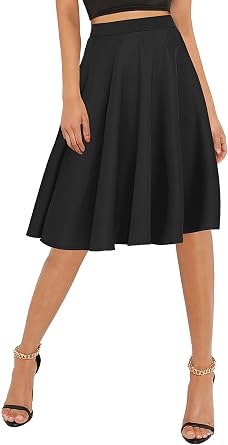 Urban CoCo Women's Basic Elastic Waist A-line Solid Flared Midi Skirt