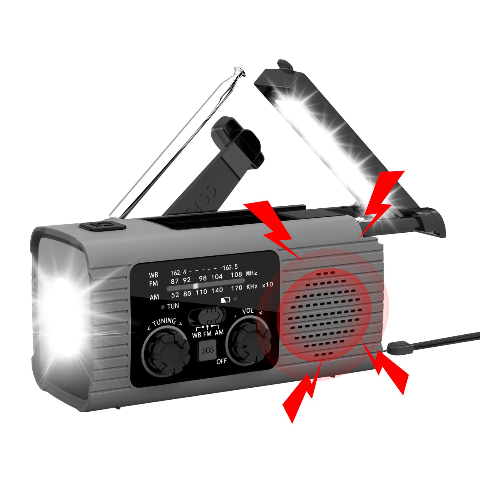 Radio de Energía Solar y Meteorológica de Manivela - Am/FM/NOAA con Linterna, Carga de 3 Vías, SOS Alarma y Banco de Energía para Viajes Largos