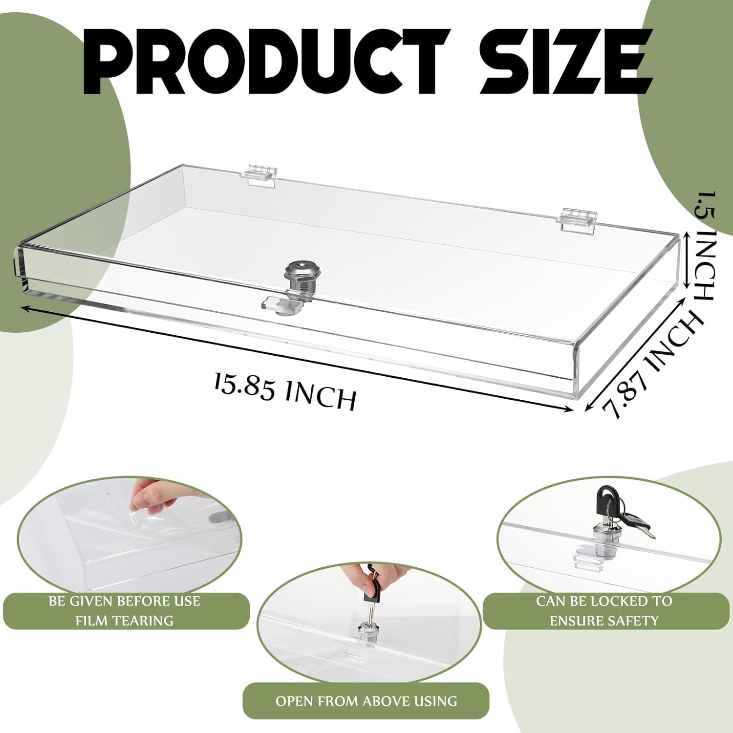 Wonderjune Clear Acrylic Locking Display Case with Keys Large Medication Lock Box Snack Fridge Lock Acrylic Figure Display Case Storage Box for Collectibles Figures Jewelry Toy (15.75" X 7.87" X 1.5")