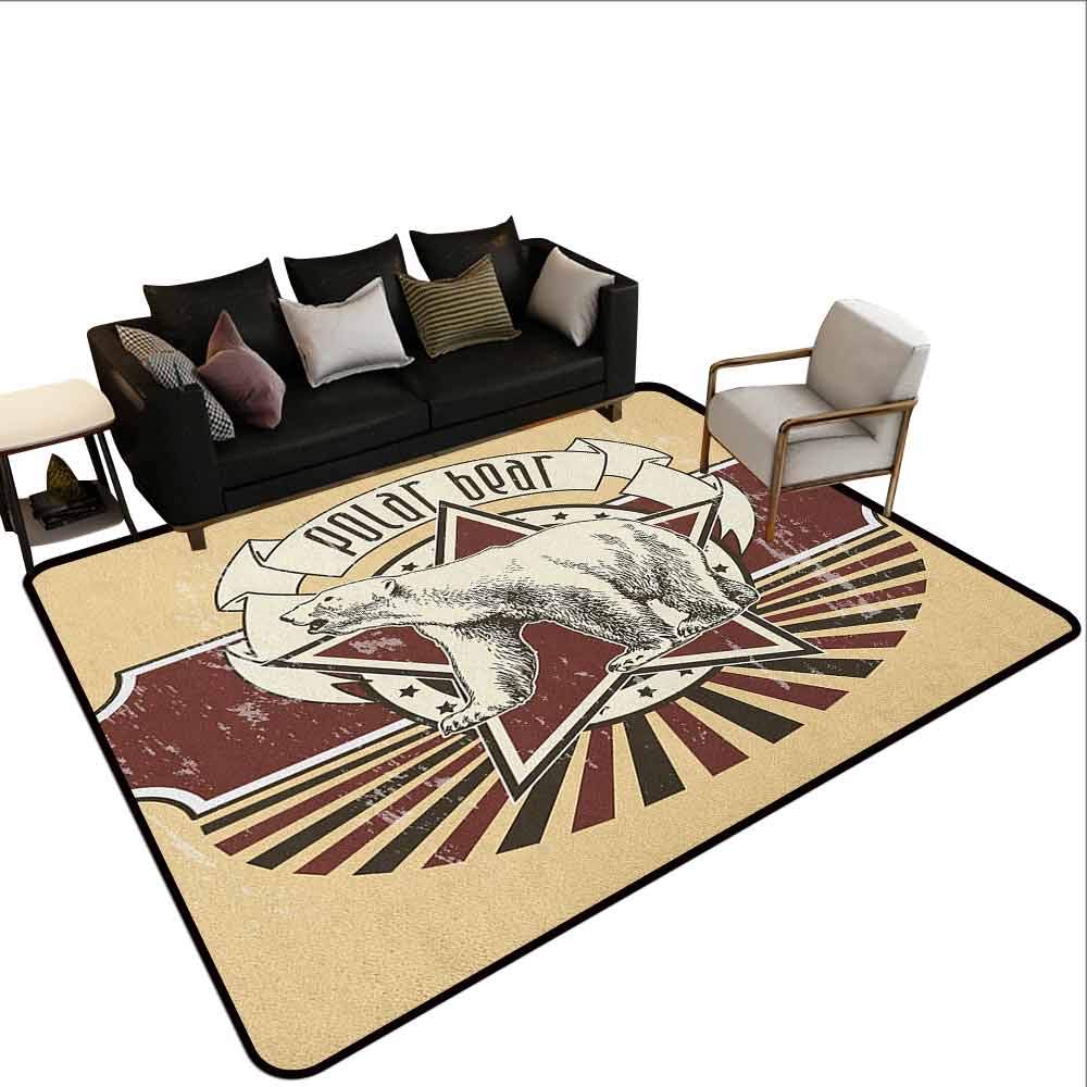 MsShe Living room carpet Animal,Vintage Retro Polar Bear Label with Bold Stripes Artwork Image, Peach White Black and Burgundy