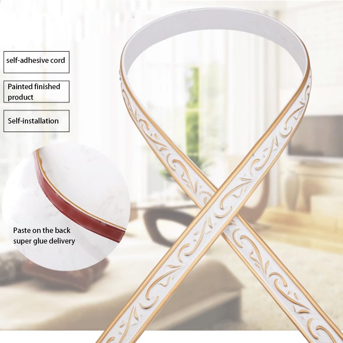 Frise de papier peint autocollante, bordures de papier peint, bande décorative murale en PVC, cadre de miroir, ligne de gypse, ligne de plafond, 5 m, doré