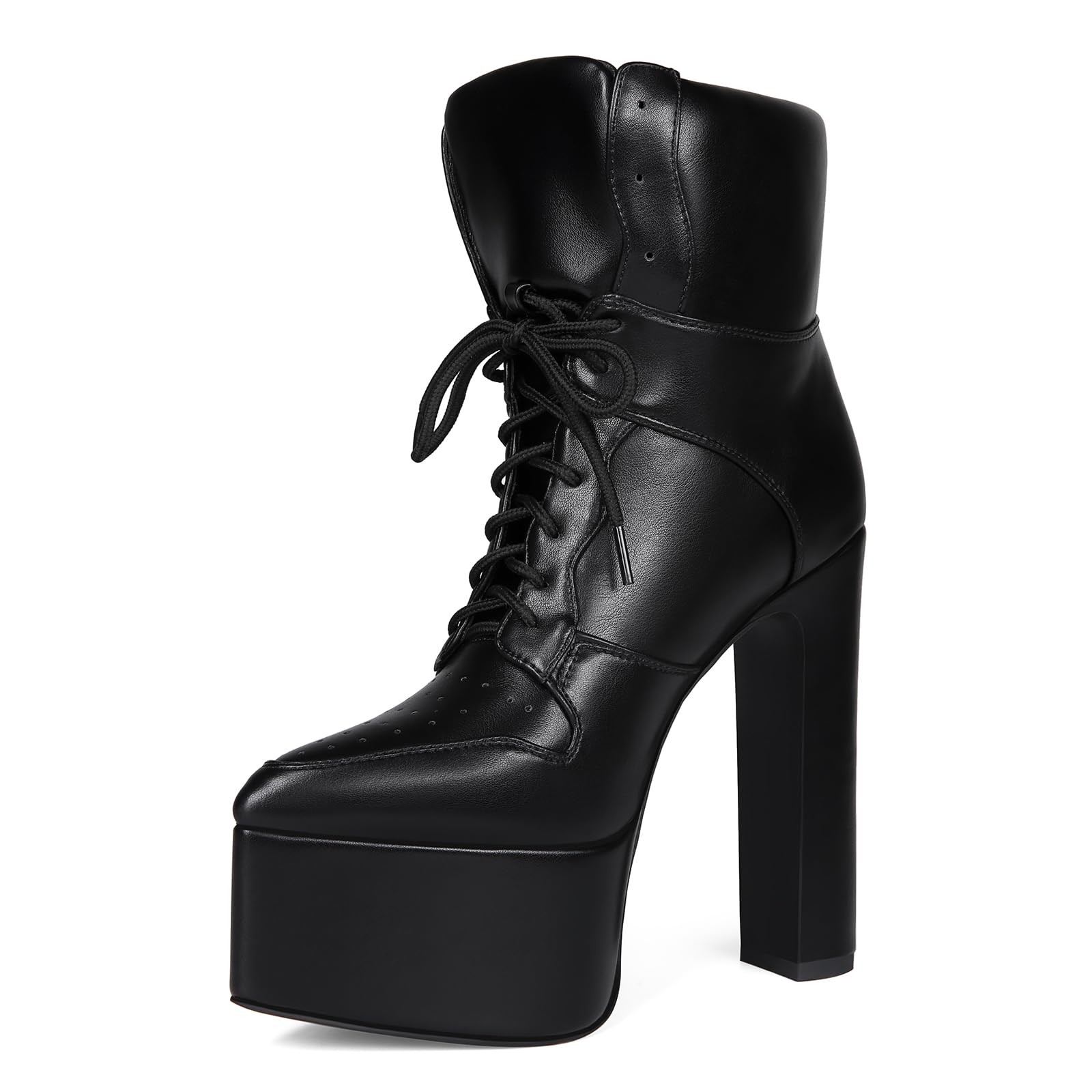 Womens Pointed Toe Platform High Heels Lace Up Fashion Novelty Ankle Strap Ankle Boots