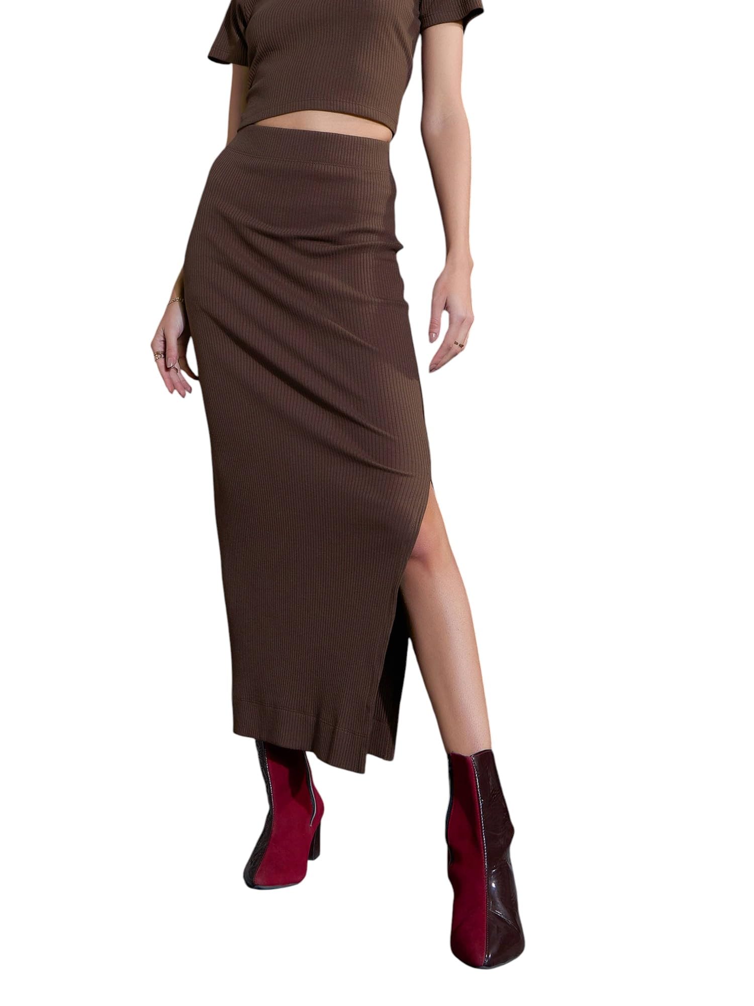 sassafras Women Rib Pencil Midi Skirts-picture-25