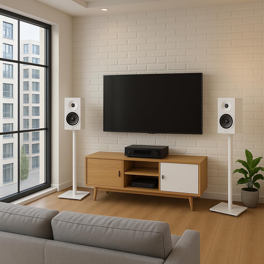 Sonorous SP100-60 Bianco – Supporti per Diffusori 60 cm (Coppia) | Piedi da Pavimento in Alluminio e Vetro | Portata fino a 20 kg per Supporto | Gestione Cavi Integrata