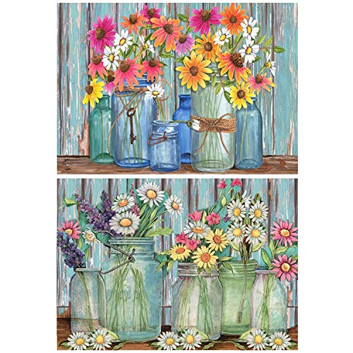 HaiMay 2 Pack DIY 5D Diamond Painting Kits by Number Kits Full Drill Painting Daisy Diamond Pictures Arts Craft for Wall Decoration, Flower Diamond Painting Style (Canvas 12Ã—16 inches)