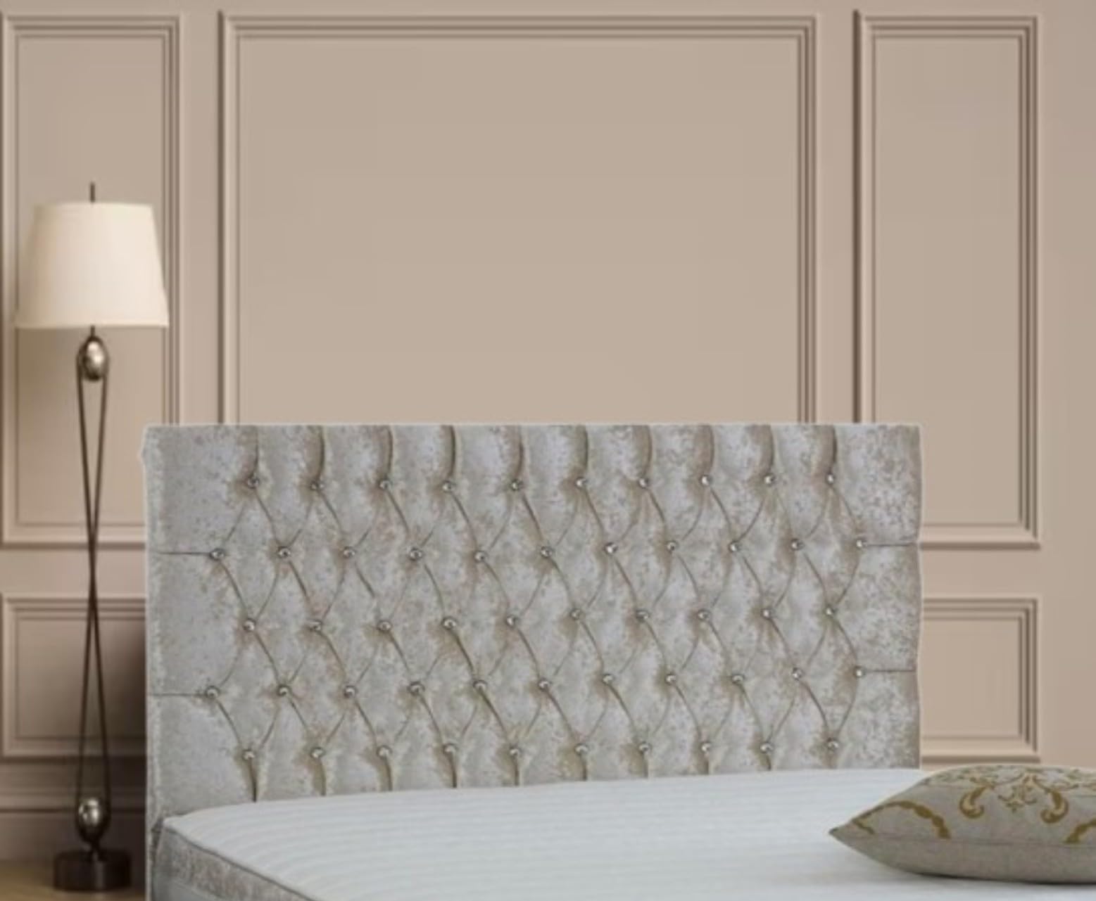 luxisleepltd Alton 20'' 26'' 30''Tall Headboard in Black Cream Grey Siver Crushed Velvet 3FT 4FT6 5FT for divan bed Crystal (Black, 4ft6-30''Tall)