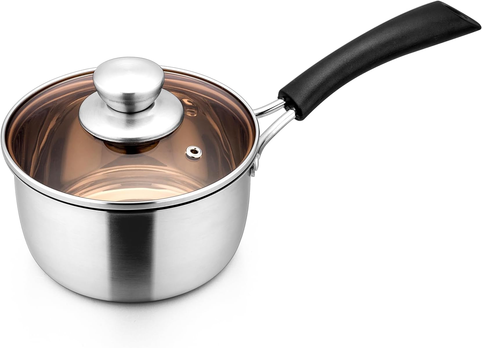 Homikit Saucepan Stainless Steel, Professional Sauce pan with Glass Lid and Heatproof Handle, Milk Pan for Home Kitchen Restaurant Cooking, Mirror Finished & Easy Clean - 16cm