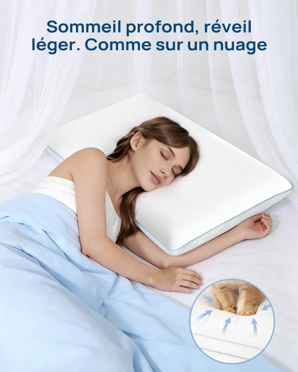 Releep Oreillers en Mousse à Mémoire, Oreiller Ergonomique Gel pour Dormeurs sur Le Côté et Le Dos, Certifié Oeko-tex & CertiPUR-US, Taille Standard, 12 cm de Hauteur