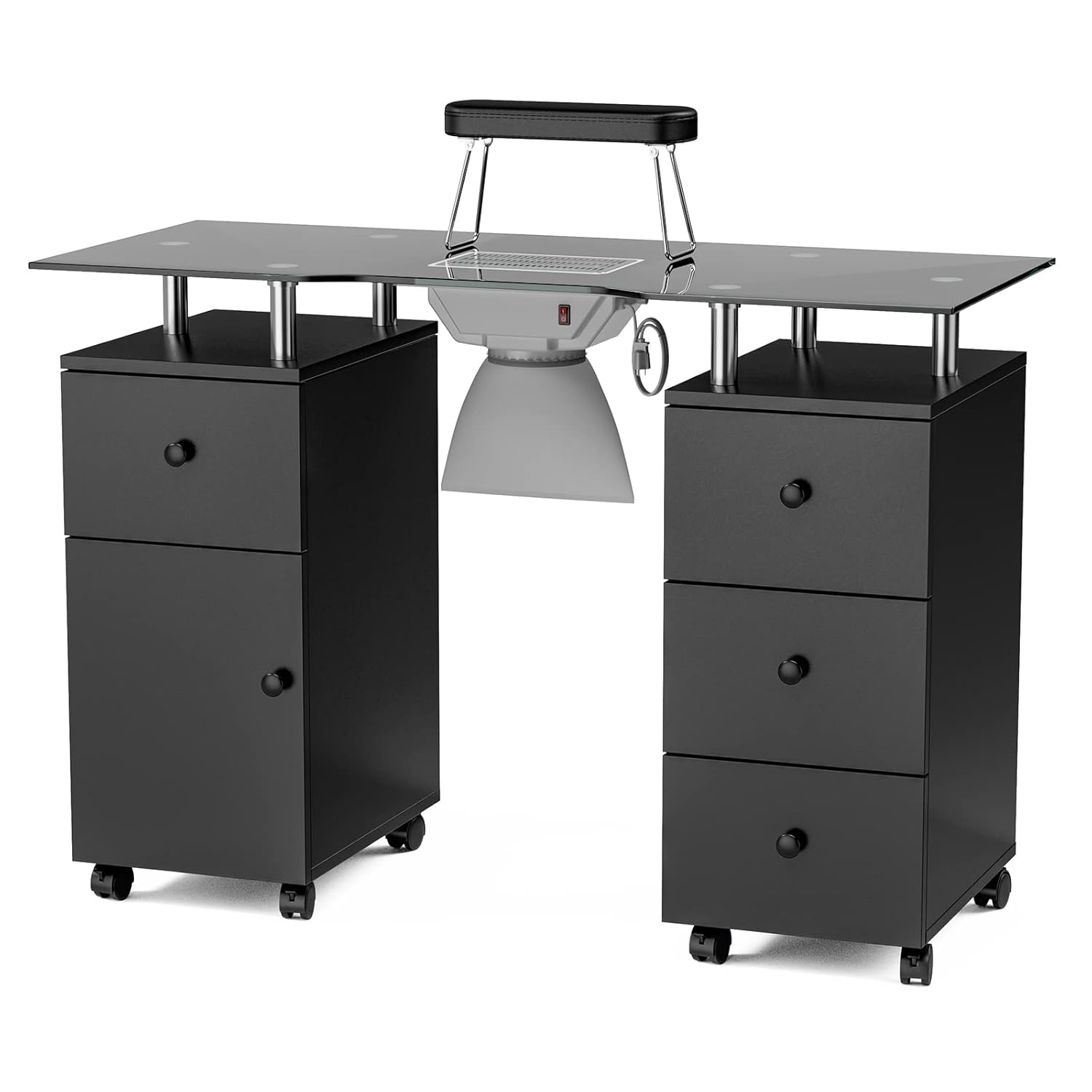 Paddie Manicure Table, Glass Table Top Nail Table Station