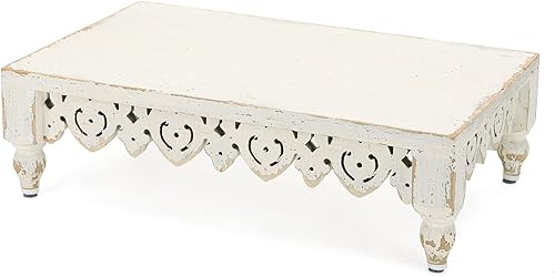 NIKKY HOME Bandeja decorativa de pedestal de madera de granja, soporte de exhibición de madera rústica, centro de mesa para mesa de bar, encimera de