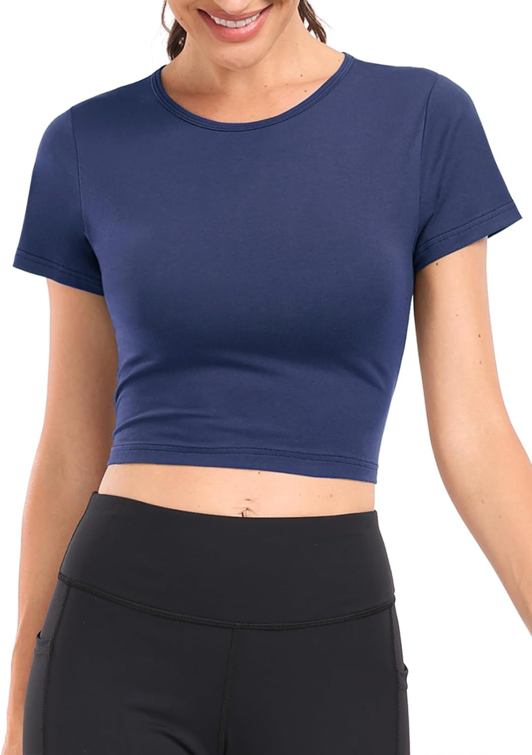 3 Pack Women's Crop Tops Workout Tshirt Cotton Short Sleeve T Shirts Cropped Basic Tees - Image 2