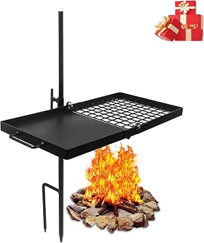 Heavy Duty 24" Folding Camping Grill, Campfire Grill With Folding Grill Design For Compact Storage. Fire pit grill Grate And Griddle For Versatile Campfire Cooking Swivel Grill