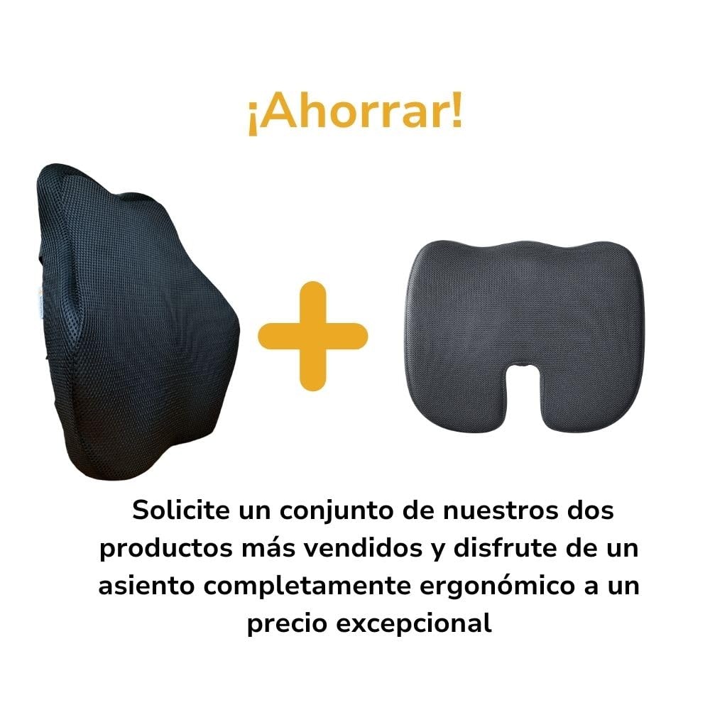Inphysio - Juego de 2: Cojines de Asiento y Respaldo Ergonómicos - Cojines para Sillas - Cojines Lumbares - para Escritorio, Oficina en Casa, Oficina - Soportepara Lomo - 45x41x10,5 cm / 45x35x7 cm