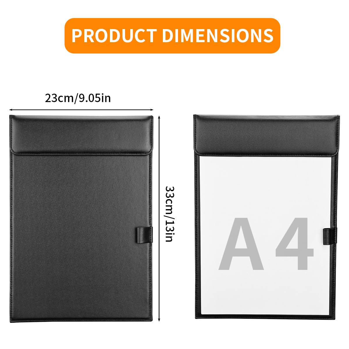 KINGFOM PU-Leder-Hartfaserplatte, Büro-Klemmbrett, magnetischer Clip, A4, Briefgröße, Klemmbretter mit Stifthalter für Krankenschwestern, Studenten, Lehrer, schwarz, 4 Stück
