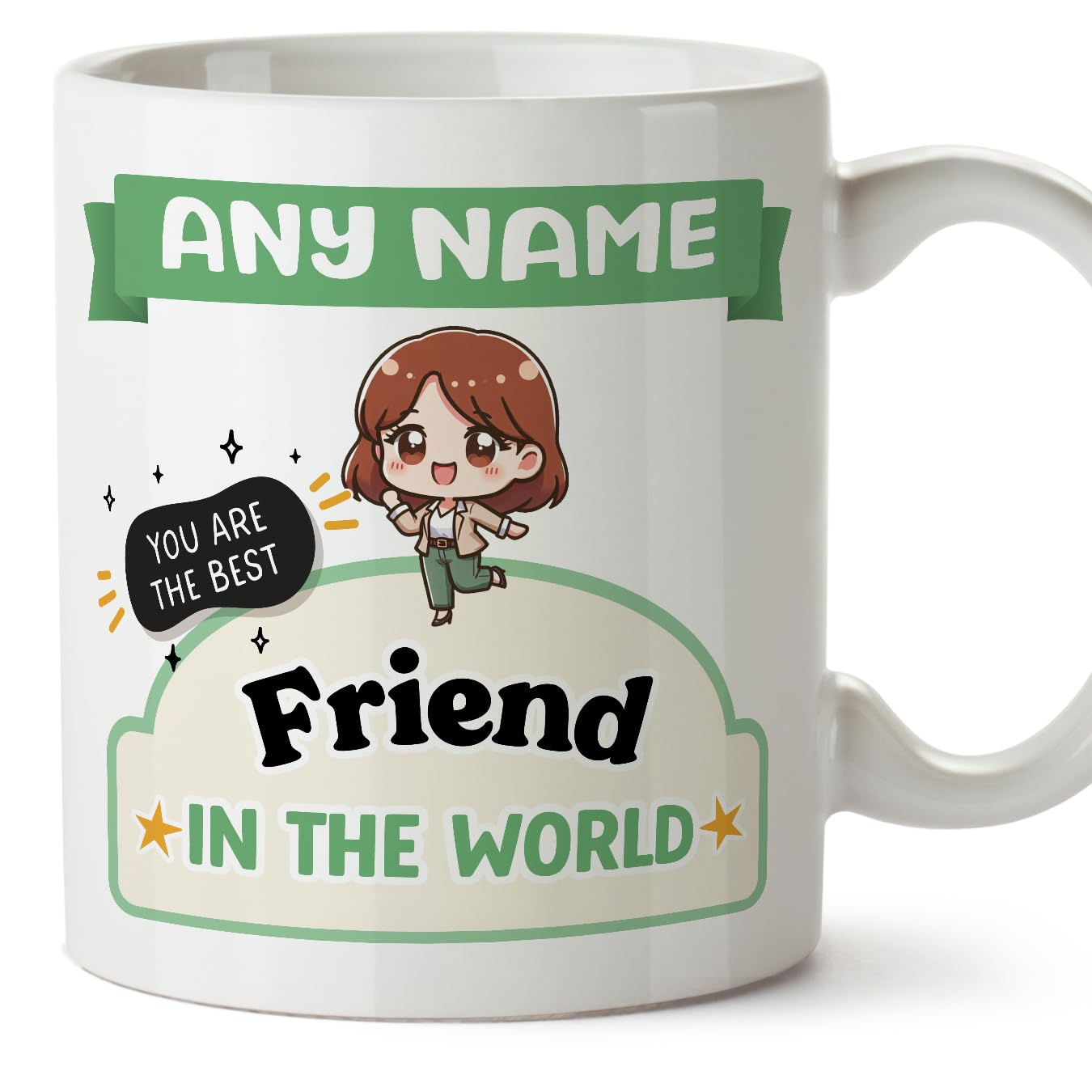 MUGFFINS Female Friend Mug - in English - Best in The World - Kawaii - Funny Gift - Ceramic 11oz Mug