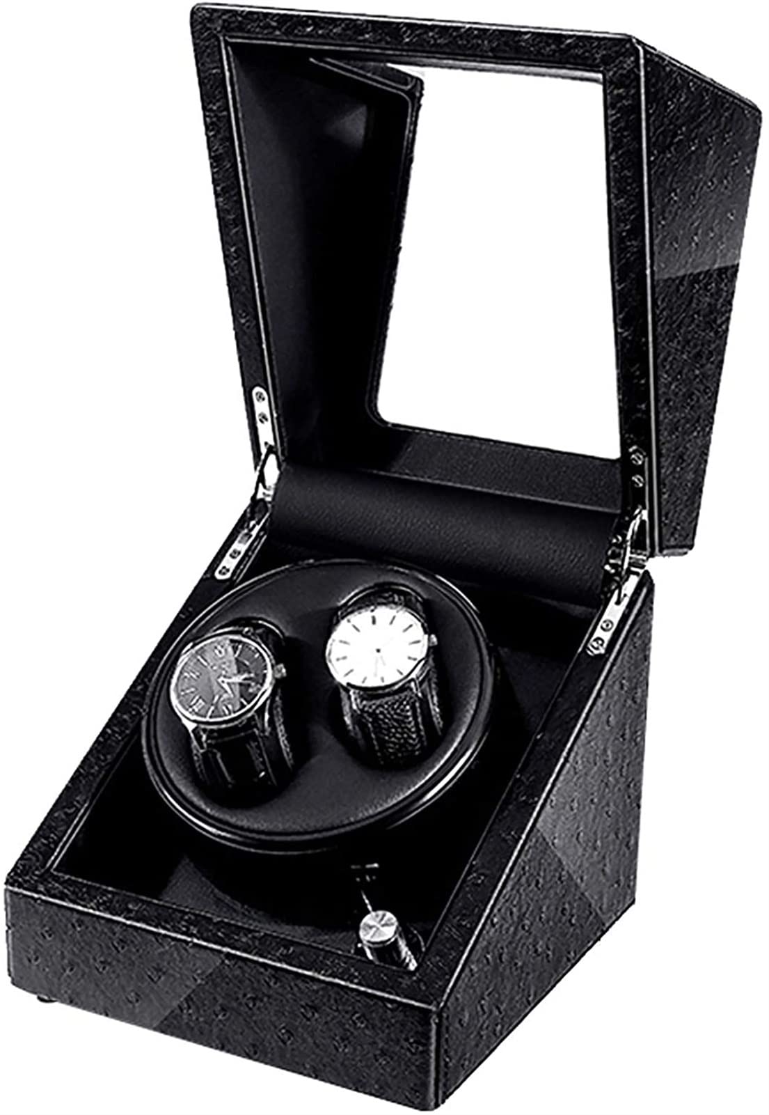 WMYYZYQ Double Watch Winder with Light, Watch Shaker for Automatic Watches, Watch Rotator Box for Ladies and Men's Wrist, Extremely Silent Motor, Brown,Black