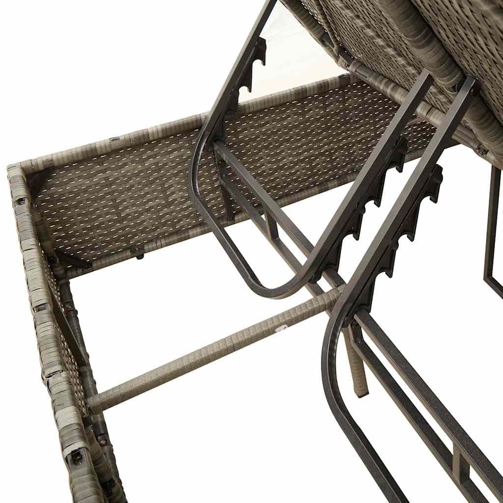 Chaise longue de jardin double avec toit et rideaux en polyrotin gris, dossier réglable, résistant aux intempéries, avec rembourrage et coussin, idéal pour terrasse, balcon, piscine, chaise