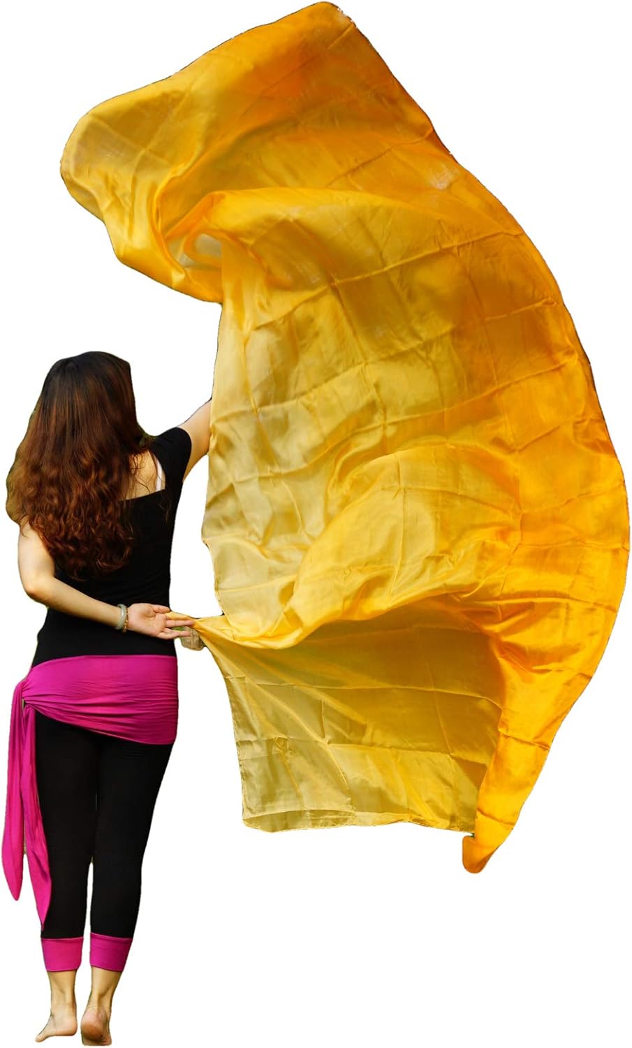 Winged Sirenny 3yds Belly Dance Silk Veil Gradient Color, Real Silk Luxury Bellydance Scarf with Hand Rolled Edges