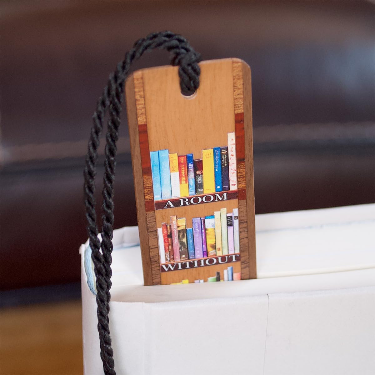 Personalized Bookshelf with Room Without Books Quote, Wooden Bookmark - Made in USA - Also Available Without Personalization