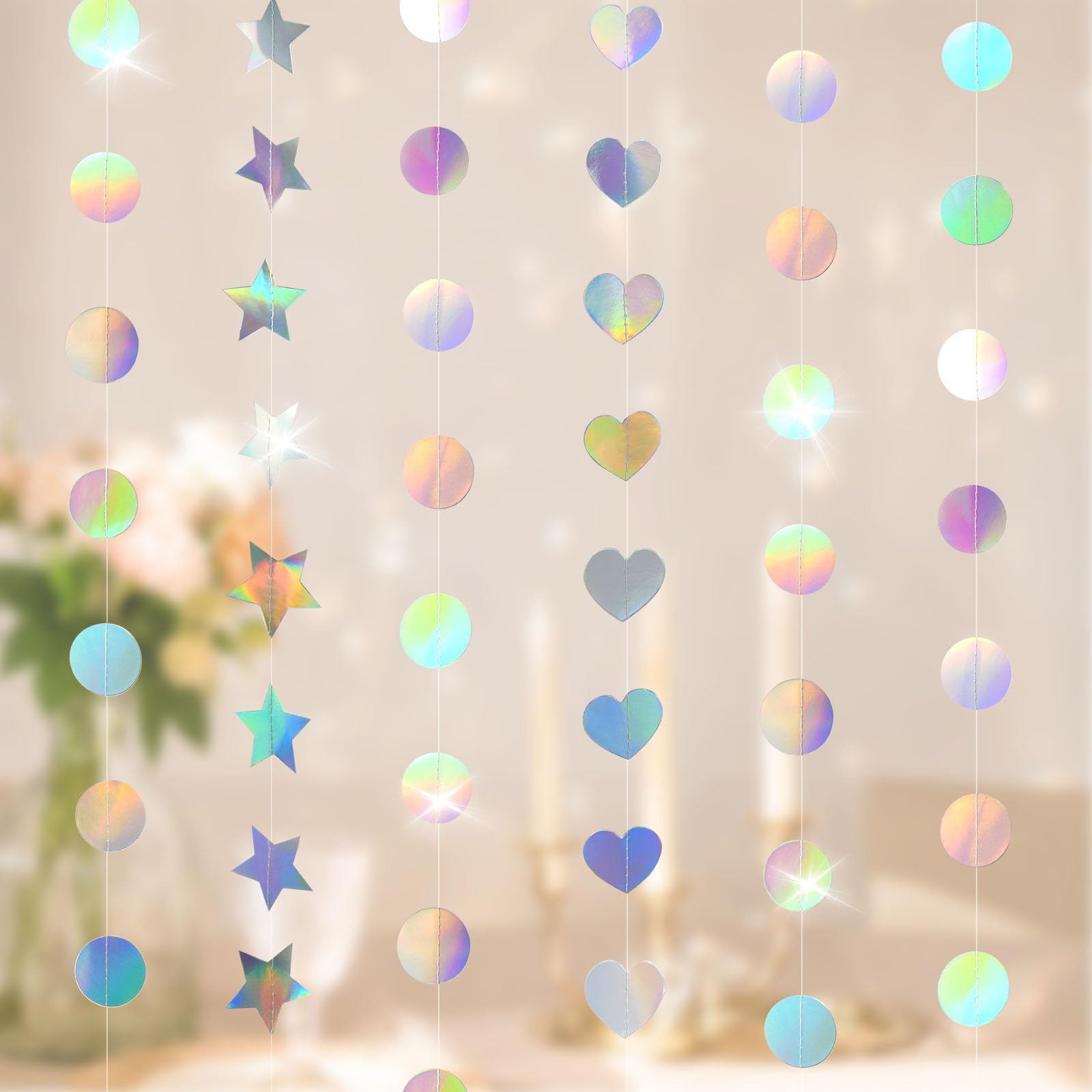 TayBong 6 Pcs Rainbow Sequin Banner Garlands, 24m Holographic Paper Chain