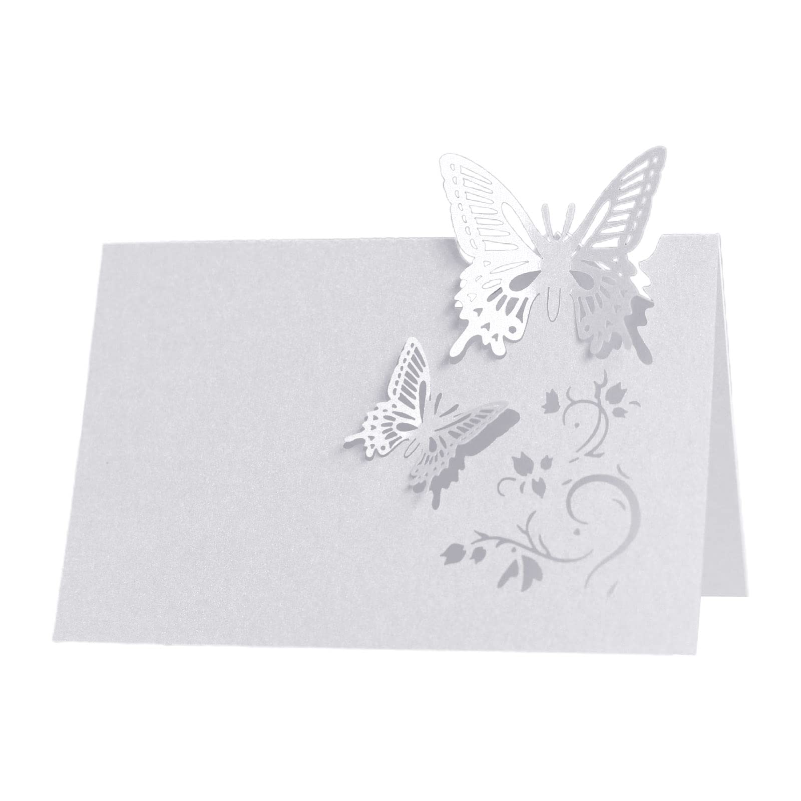 Kalttoy Out Name Place Card 100Pcs Wedding Name Card for Banquets Dinner Parties Hollow Butterfly Cut Design White Blue Gold