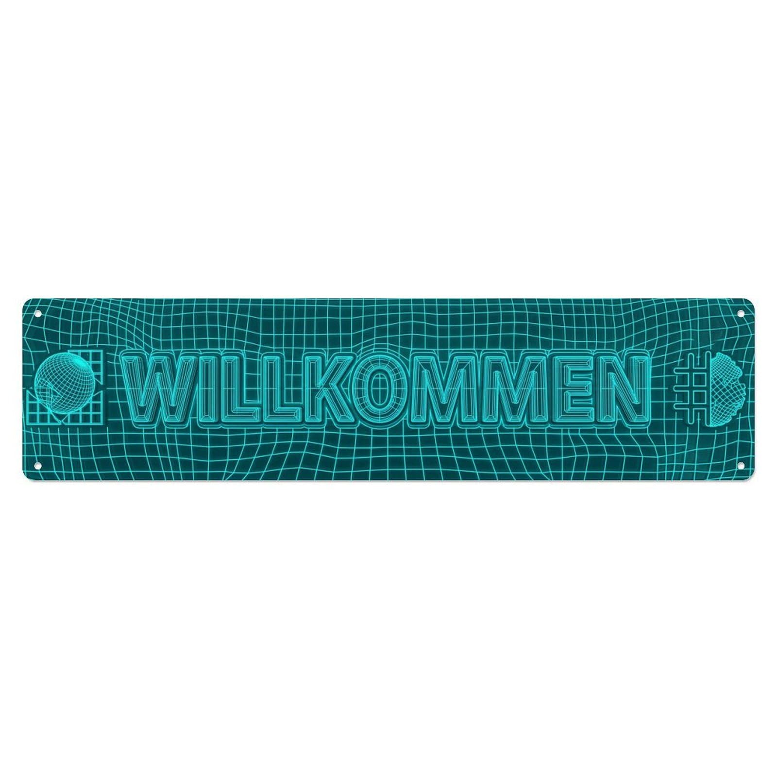 Neon Wireframe 3D Mesh Welcome Metal Tin Sign
