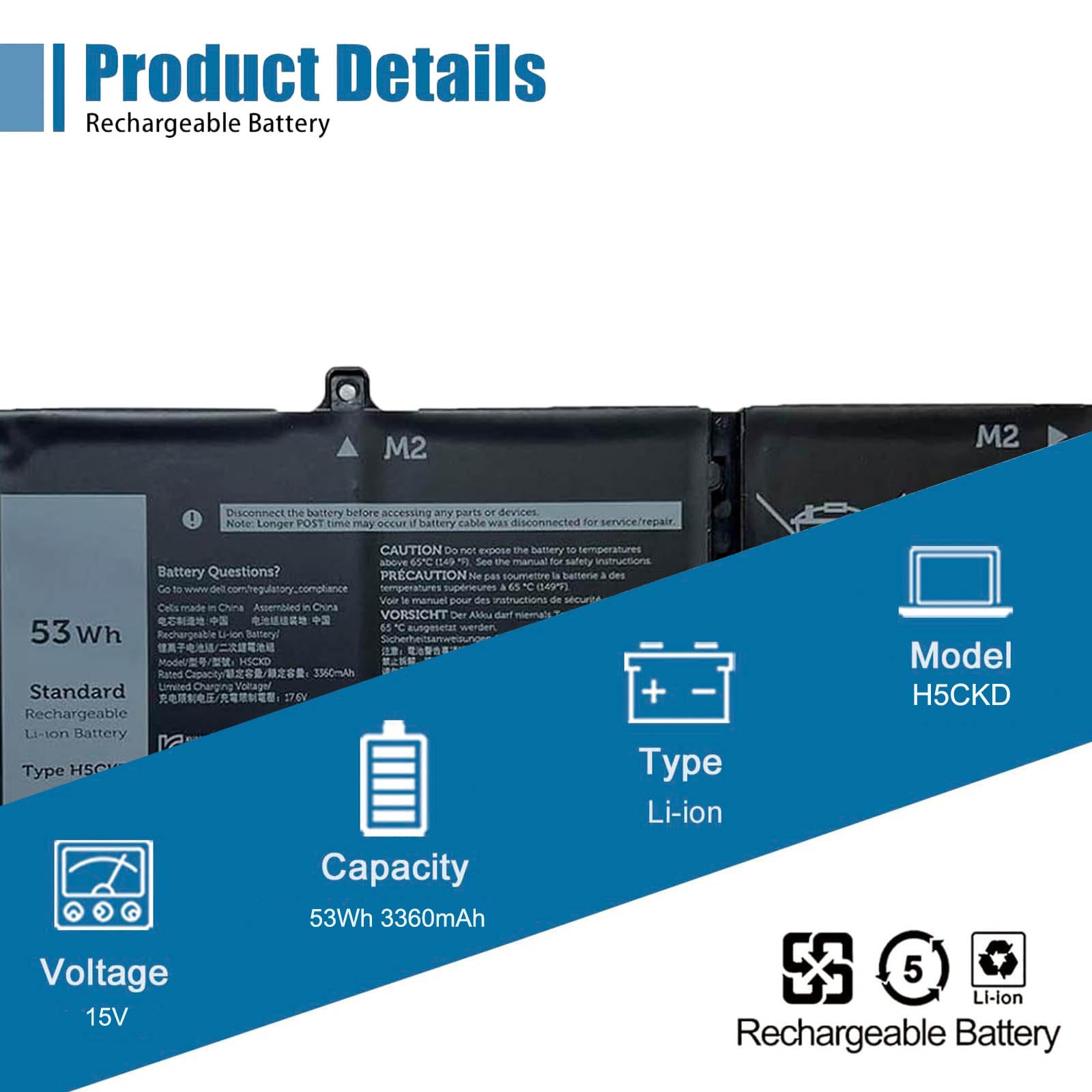 Amazon.com: VANPIR H5CKD Laptop Battery, 15V 53Wh 3360mAh