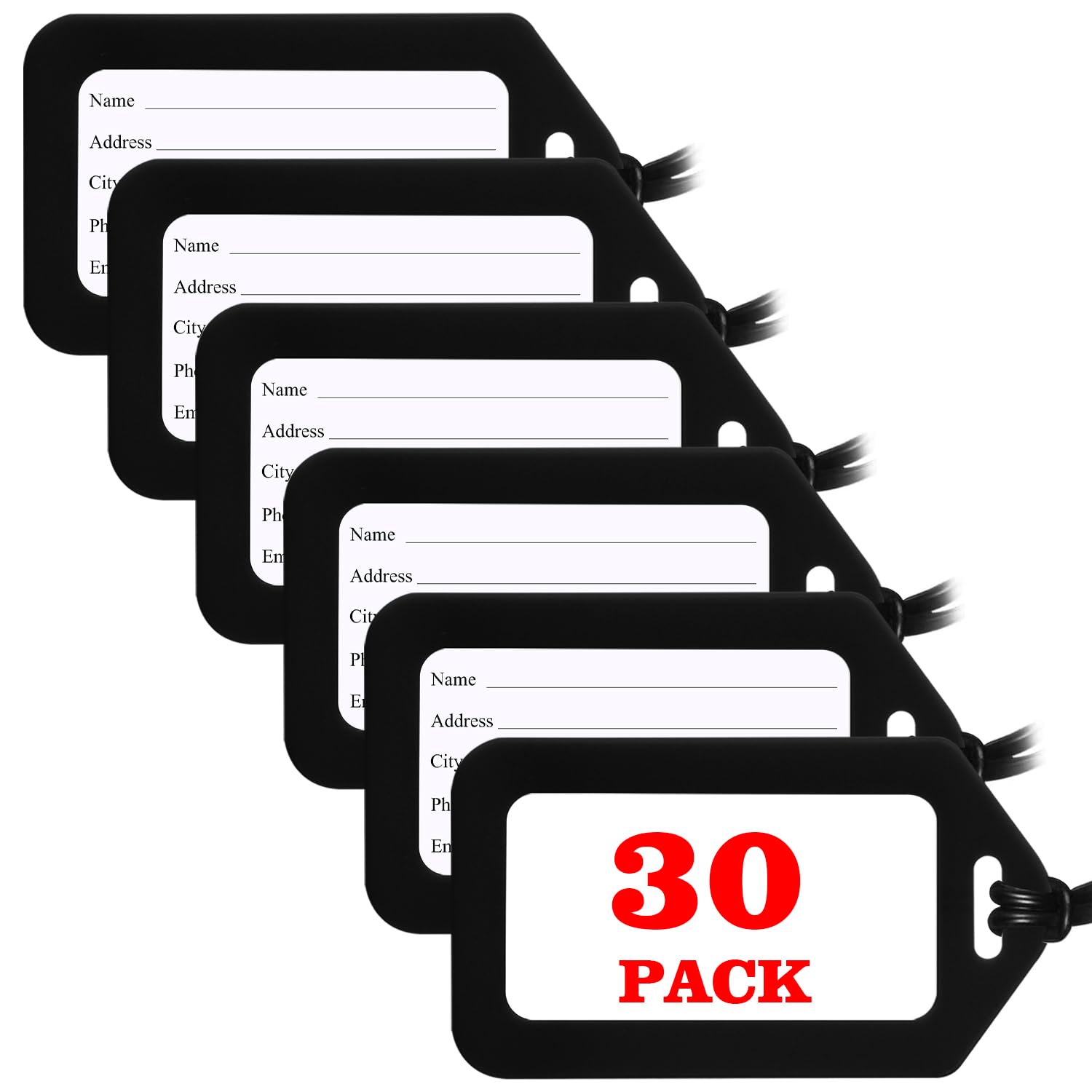 30 Pack Luggage Tag Bright Luggage Tags for Suitcases Bag Tags Name Tags for Kids Travel Accessories Must Haves by Sodsay (Black)