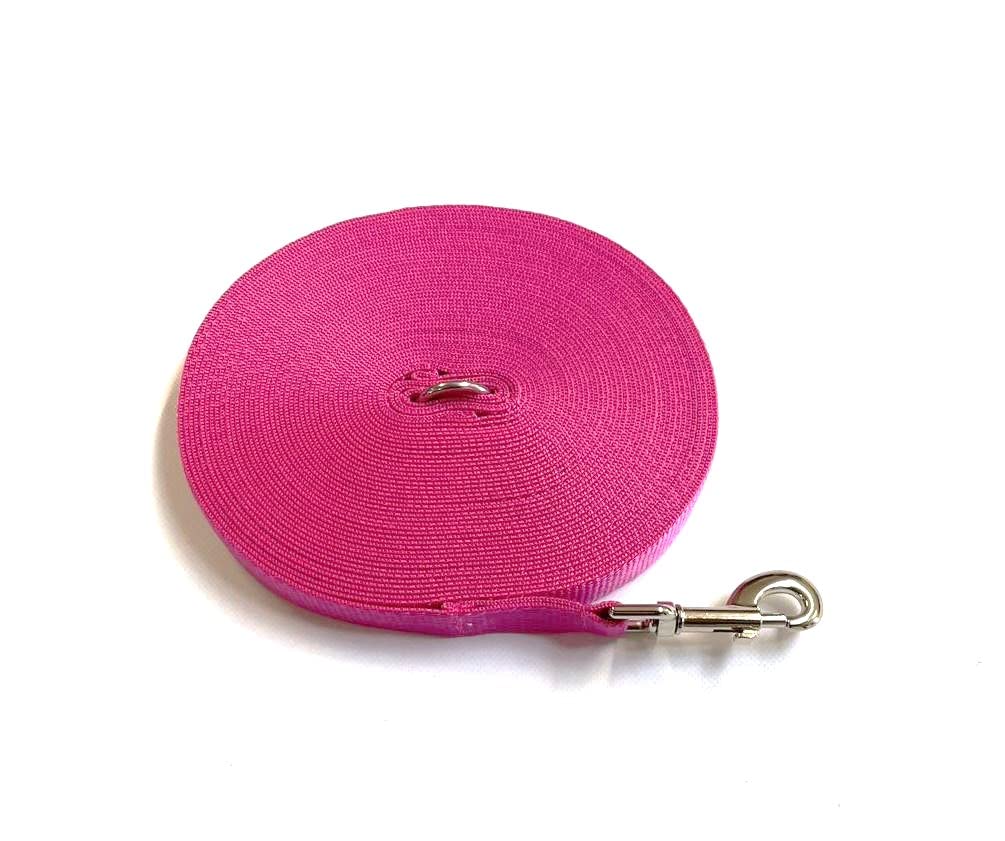 Dog Training Lead 50ft 15 Metre Leash Horse Lunge Line Tracking Recall Obedience In 25mm Polypropylene Webbing (Cerise)