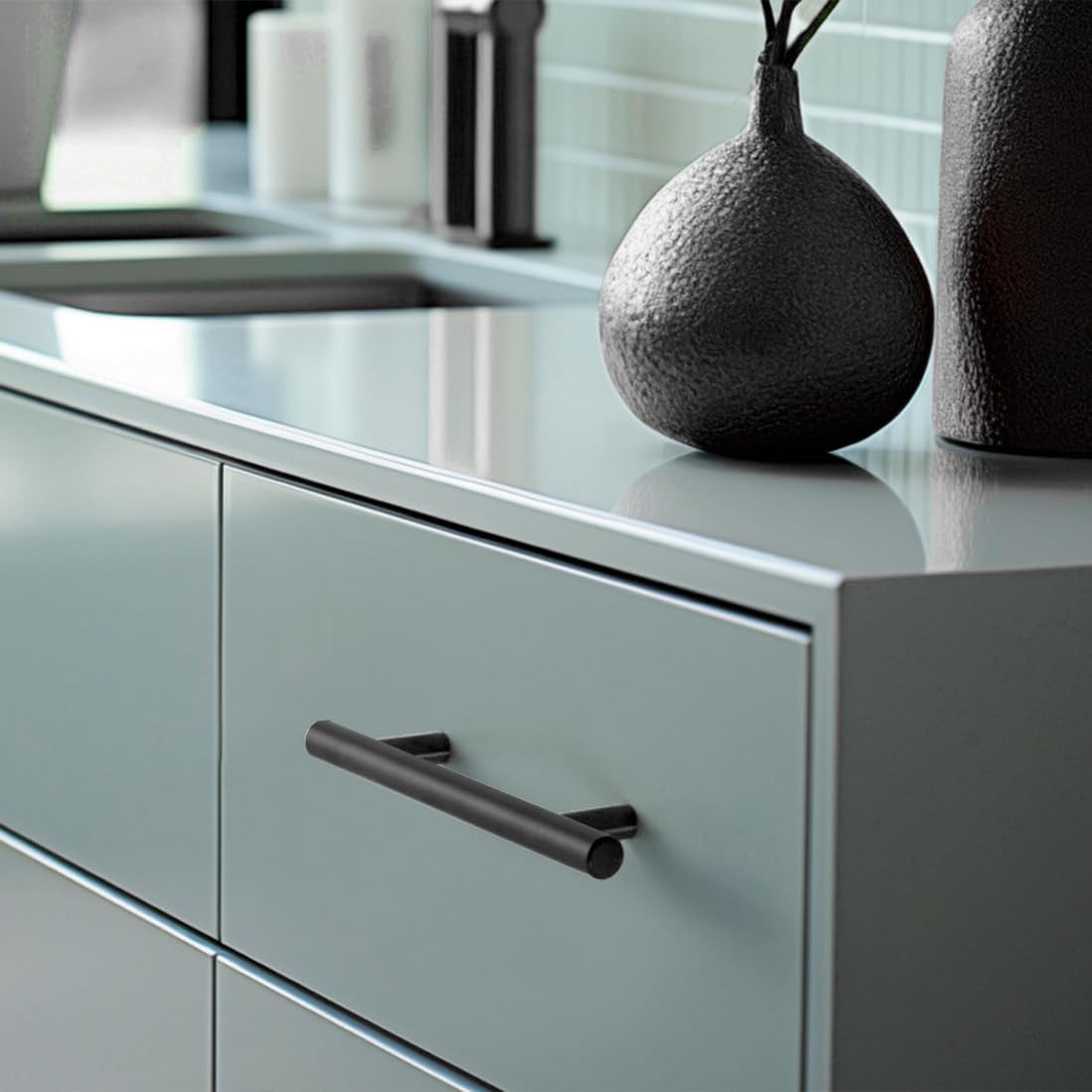 huiyoujiu 20 Pieces of Black Stainless Steel Kitchen Cabinet Handles, Drawer Handles - Image 3