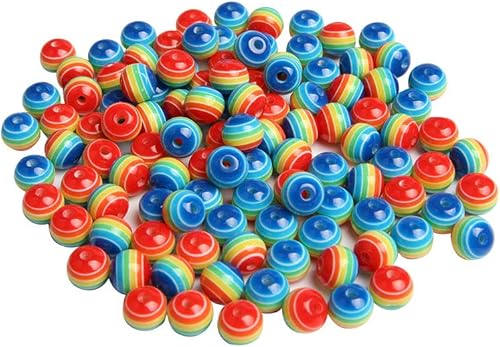 Miniatura 2 de Acxico 100 cuentas redondas de rayas de arco iris de resina acrílica de colores mixtos de 0.315 in