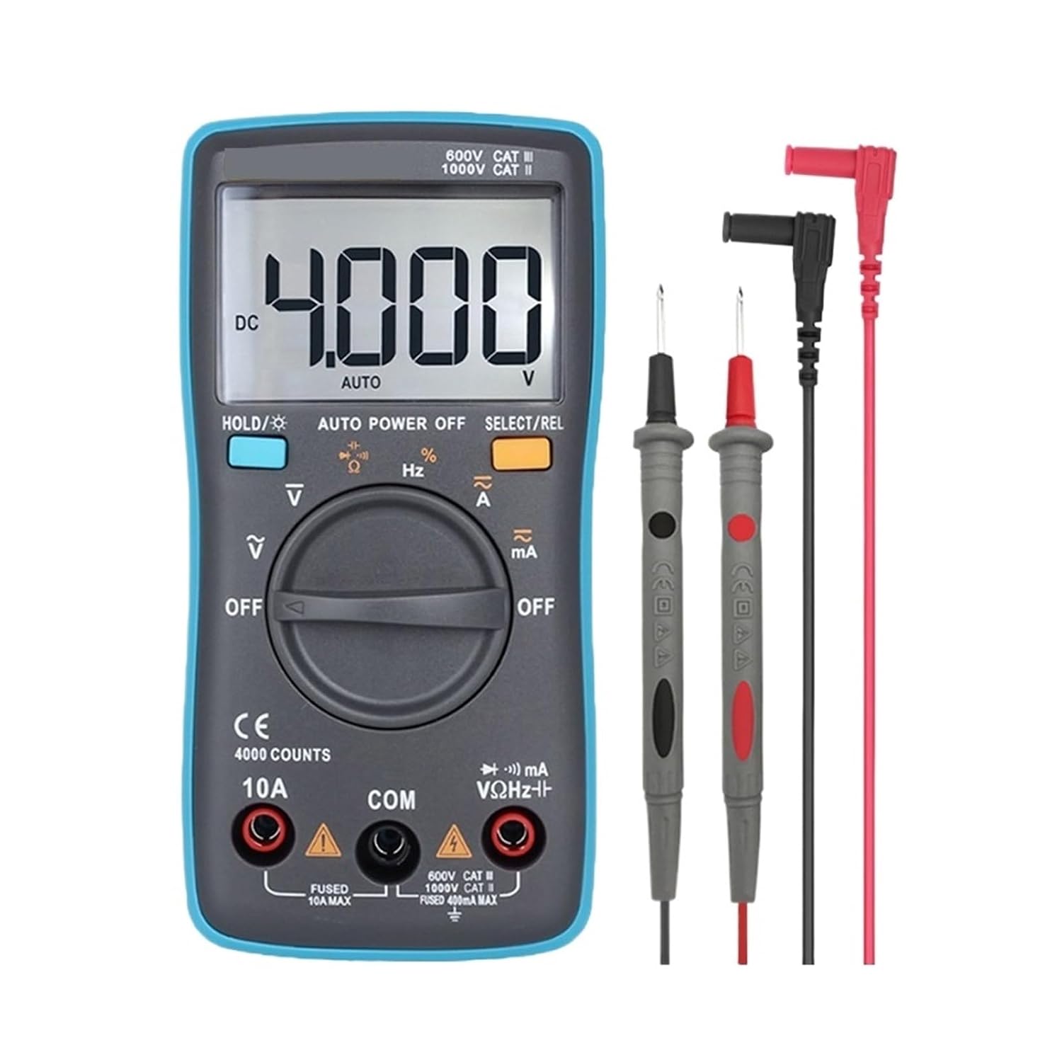 Digital Multimeter ZT100 4000 Counts DC/AC Voltage Current Capacitance Hz Diode Ohm Tester Ammeter Voltmeter Backlight(ZT100 with T1101)