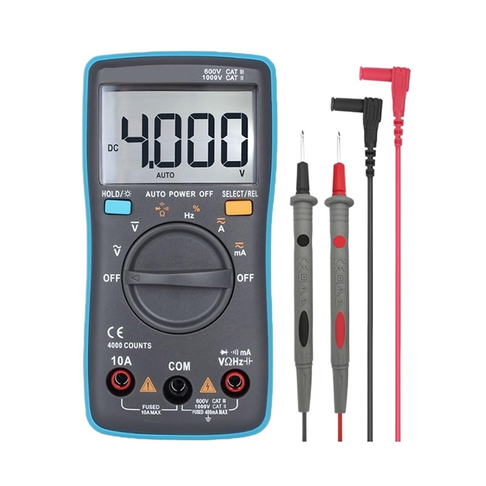 Multimetr cyfrowy ZT100 4000 Liczy napięcie DC/AC Pojemność Hz Dioda Ohm Tester Amperomierz Woltomierz Podświetlenie (ZT100 with T1101)