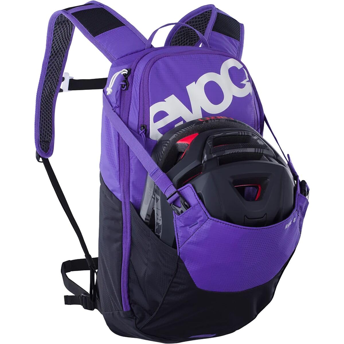 EVOC RIDE 8 Plecak rowerowy, plecak trekkingowy na szlaki i inne aktywności (plecak z przemyślanym systemem kieszeni, wyściółką pleców AIR-PAD, wysokiej jakości plecak dzienny), fioletowy - czarny