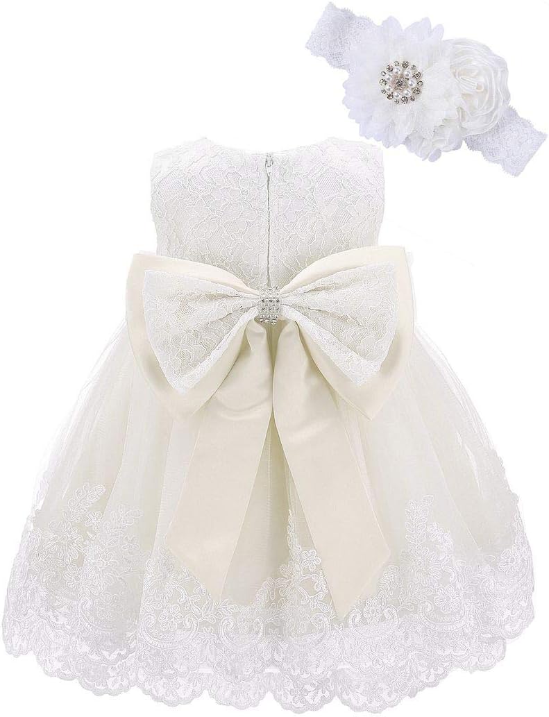 Bow Dream Baby Flower Girl Dresses Lace Bowknot Wedding Pageant Formal Tutu Gown