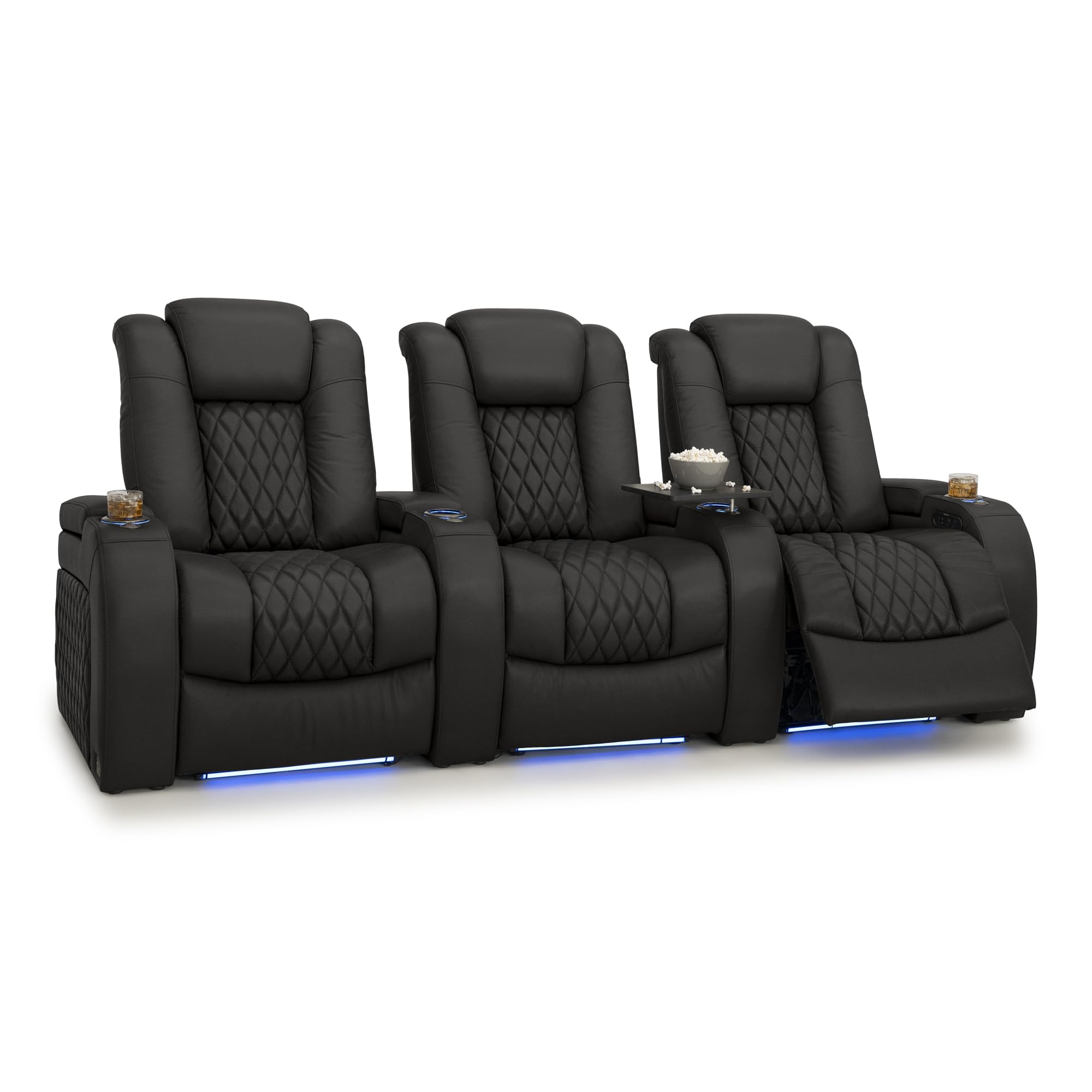Seatcraft Diamante Zero-Gravity CoolZero Italian Leather Home Theater Seating, Power Headrest, Power Recline, Row of 3, Black