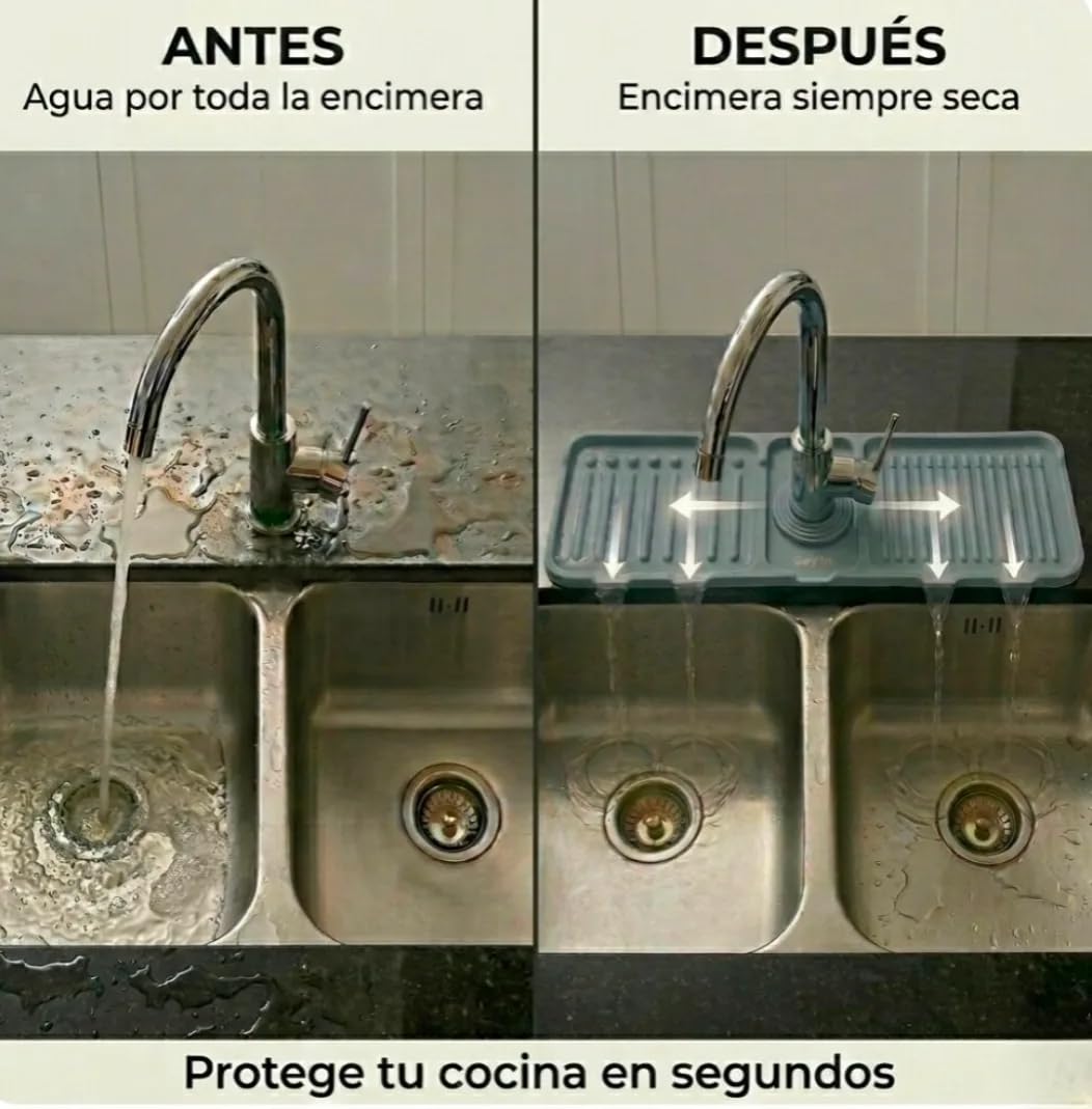 Genérico Protector Salpicaduras Fregadero Pack de 2, Protector Grifo Fregadero de Silicona, Libre de BPA, con Drenaje Rápido, Alfombrilla Antigoteo para Cocina y Baño, 38 x 12 cm, Gris — view 2
