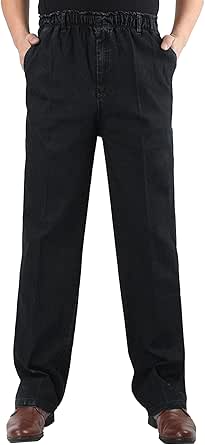 Mens Elastic Waist Jeans Relaxed Fit Stretch Casual Jeans Regular Fit ...