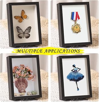 4x6 Small Shadow Box Frame Display Case , Display Case Box for Memorabilia, Medal, Wedding Memories, Crafts, Tickets and Photos (2Pcs-Black, 4x6)
