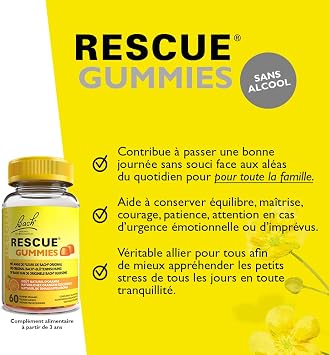 RESCUE - Orange Gummies - Natural Emotional Wellness - Mix of 5 Original Bach Flowers for Balanced Days - Everyday Stress - Vegan - Box of 60 Gummies